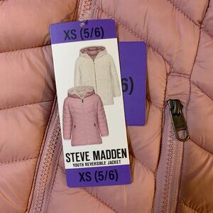 NWT Steve Madden Girls size XS (5-6) Pink Quilted/ Ivory Fuzzy Reversible Coat